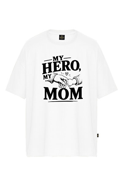 Espina Premium تي شيرت My Hero My Mom مطبوع بأكمام قصيرة ومقاس كبير