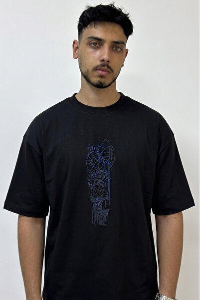 Anetos Esoteric Bust Design Printed Oversize Black T-Shirt