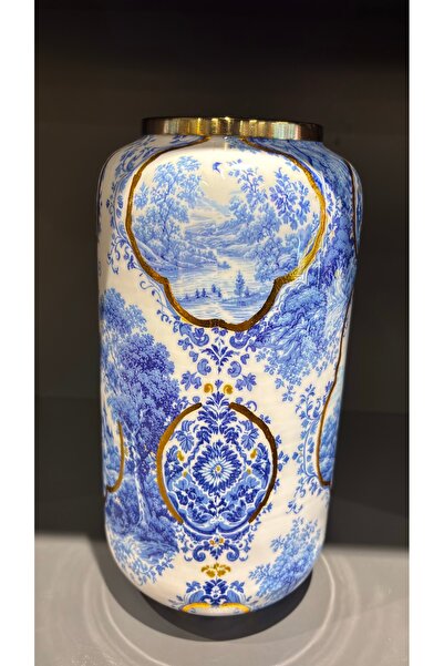 bsdartgift Vintage Mavi Beyaz Dekoratif Vazo