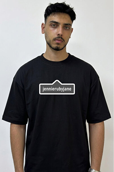 Anetos Tricou negru supradimensionat cu imprimeu Jennie Kim_6 Design