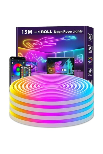AILBTON Bandă LED neon de 15m, benzi flexibile, control prin aplicație/teleco...