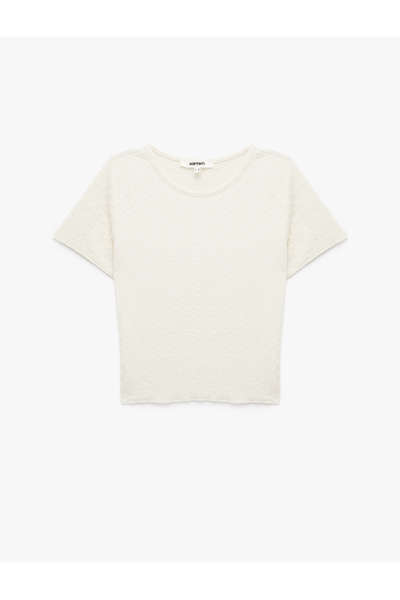Koton Bürümcük Fabric Textured Crew Neck Short Sleeve Crop T-Shirt