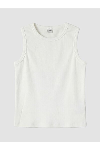 LC Waikiki Lcw Kids White Crew Neck Ribbed Girls' Undershirt