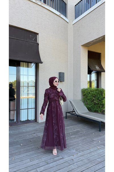 NİLNUR MODA Yeni Sezon Kadın Nilsu Desenli Baskılı Tül Şifon Tasarım Elbise