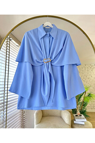 MOONSC Women's Trend Premium Cape Collar Tunic with Buckle Detail-3
