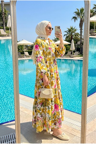 Kirazca Butik Women's Spring Patterned Stylish Hijab Dress Floral (Unlined)