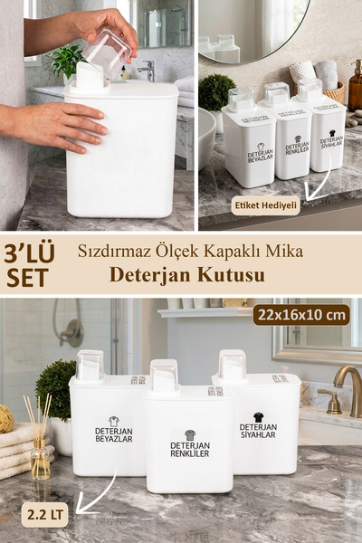 dnshome 3-Piece 2200 ml Self-Scaled Detergent Set Colored, White, Black Label...