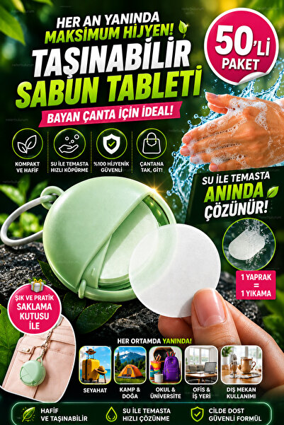 nelerbulurum Taşınabilir Kağıt Sabun Tableti 50'li Paket | Çanta Boy Hijyenik...