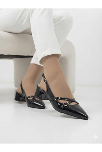 Çaçaroz Ayakkabı Large Size Open-Backed Shoes with Buckle Cross Straps and Lo...