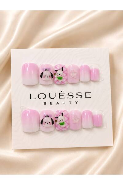 Louesse Beauty Takma Tırnak 3D Kore Kawaii Tavşan Pembe Mavi Press On Nail