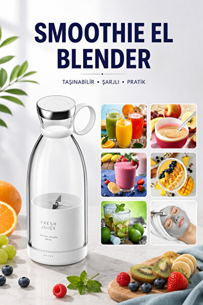 ÖZDELMARKT Portatif Smoothie Blender Kablosuz Şarjlı Mini Meyve Hazırlayıcı