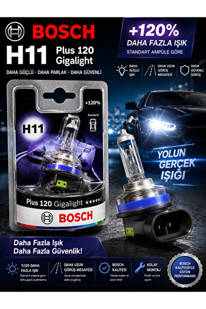 DuoLight Bosch H11 Plus 120 Gigalight Far Ampulü %120 Daha Fazla Işık H11 12V...