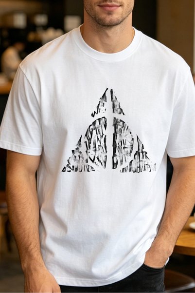 Fleck Casual Style T Shirts For Men With Deathly Hallows Symbol And Harry Pot...