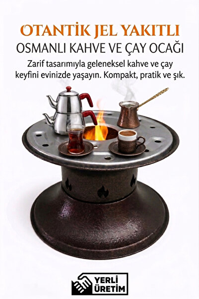 Karahisarlı Metal Otantik Jel Yakıtlı Osmanlı Kahve ve Çay Ocağı – Taşınabili...