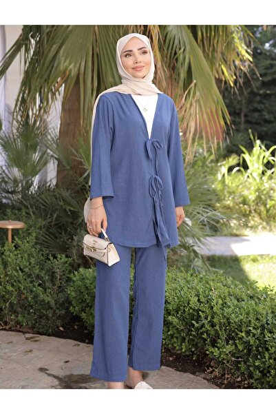 Gioni Front-Tie Wrinkled Kimono Pants Set