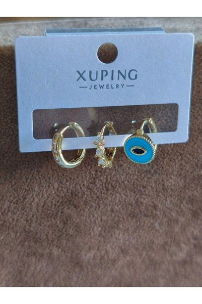 MuseumofYou Xuping 3-Piece Hoop Earrings, Zircon Stone and Enamel Detail, Cartilage Compatible, Minimalist