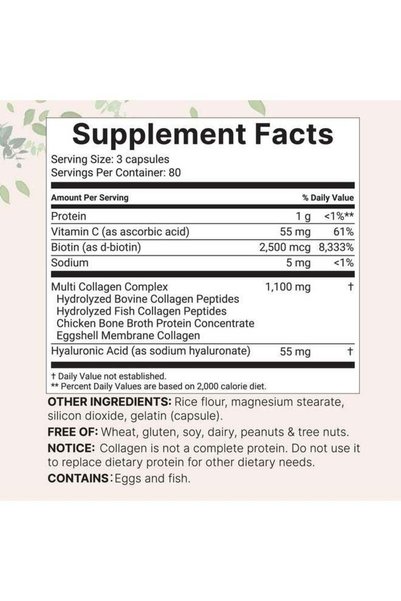 Micro ingredients Multi Collagen Pills for Women & Men, 240 Capsules with Biotin, Hyaluronic Acid & Vitamin C