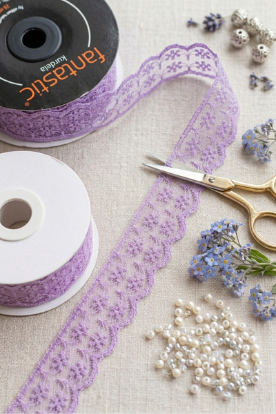 Deniz Party Store Lila Tek Taraflı Dantel Güpür Kurdele 2 Cm 9,5 Metre 10 Yarda