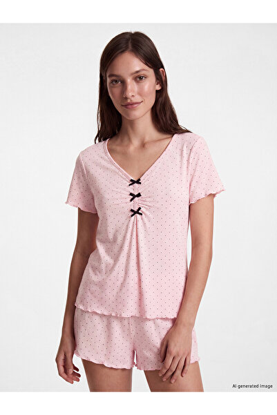 LC Waikiki Ozmarka New Season V-Neck Polka Dot Women's Shorts Pajama Set