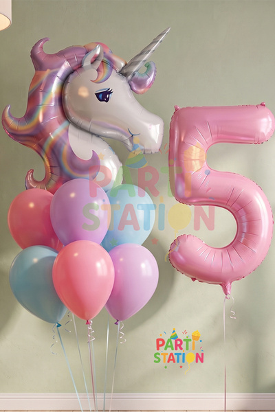 Parti Station 5 Yaş Unicorn Doğum Günü Balon Seti | Unicorn Folyo Balon + Rak...