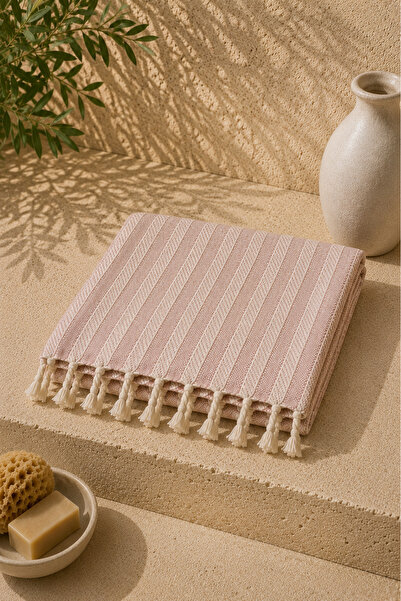 Defne&Apollon İpekçilik Handwoven Cotton - Linen Peshtemal 95 X 200 cm Powder