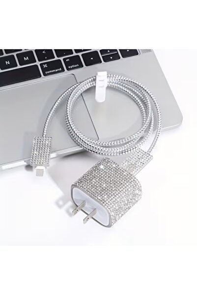 MustCase 18W/20W/25W Uyumlu Şarj Kılıfı Lüks Taşlı Şarj Aleti Koruma Seti Ada...
