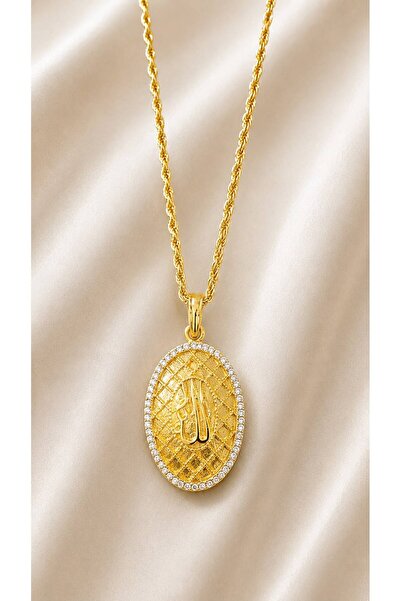 Vipfoni Gold Color Zircon Stone Plated Necklace with Allah Written -M4