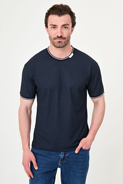 Mcr Textured Slim Fit Crew Neck Short Sleeve Men's T-Shirt Navy Blue - 36886.26Y