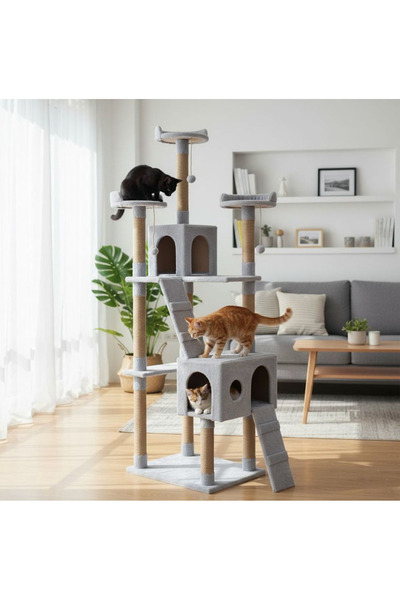 Nursoft Cat City Kedi Evi ve Kafesi Kedi Tırmalama Evi Ve Kedi Oyun Evi Gri