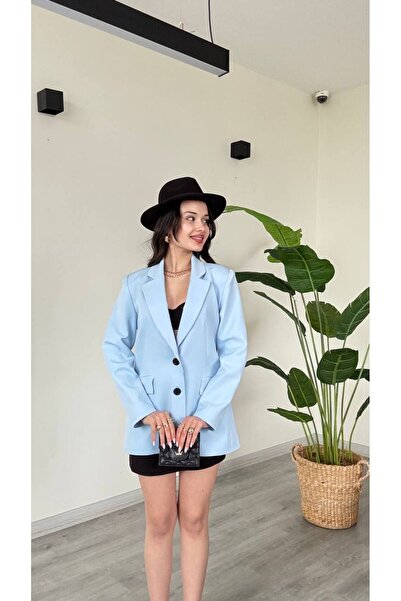 Famecoy Kadın oversize blazer ceket iki düğmeli astarlı klasik şık ceket ckt0...