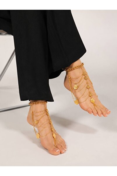 Nevara Luxury Fashion Multi Layered Chain Coin Decorative Anklet for Women - ...