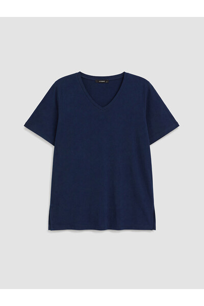 LC Waikiki Lcwaikiki Curve Navy Blue Large Size 100% Cotton Women's T-Shirt