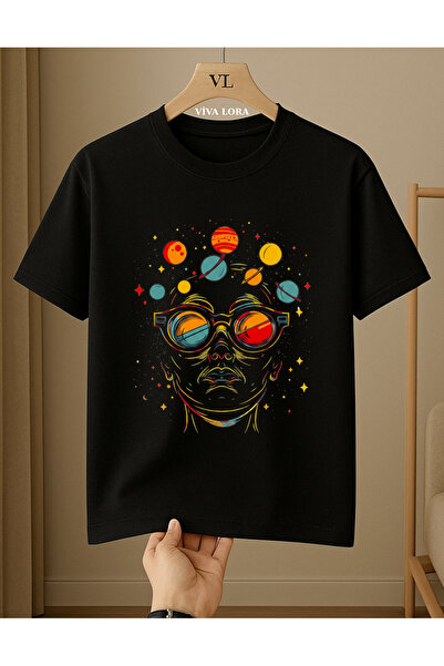 VİVA LORA Planets Printed Women's 100% Cotton Crew Neck Regular T-Shirt