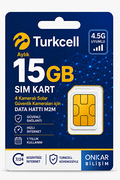 Onkar Bilişim Turkcell Her Ay 15 gb Sim Kart 1 Yıllık Tek Ödeme Data m2m Hatt...