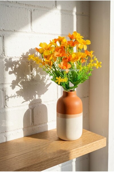 Dekosimge Artificial Daisy Bouquet with Garnish 30 cm Yellow Orange