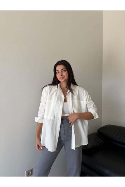 Bade Butik Ecru Oversize Lena Linen Shirt