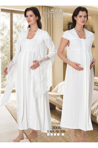 EM&FA TEKSTİL Maternity Lace Detailed Nightgown Set with Nursing Compartment ...