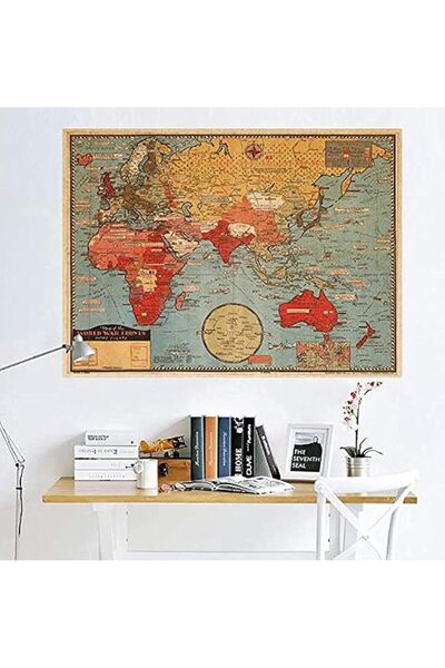 ESSESORIES Vintage World Map Movie Poster Wall Art Room Decor Self Adhesive