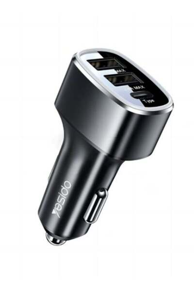 Yesido Y47 3-Port Car Charger – 49W Total Output with 25W PD Fast Charging – ...