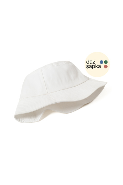 düz şapka studio Flat Hat |   White Gabardine Bucket Fisherman Hat - Minimalist, Without Logo and Text