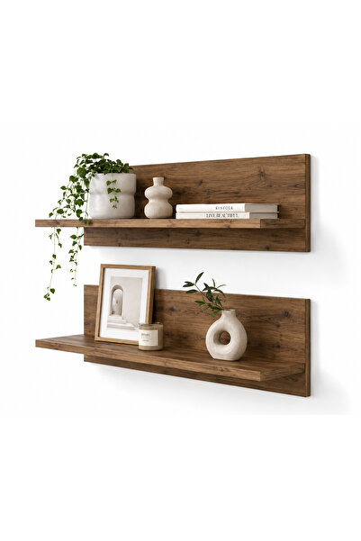 GaniHome Gani Home Vira 2'li Ahşap Duvar Rafı Seti Dekoratif Kitaplık ve Uçan...