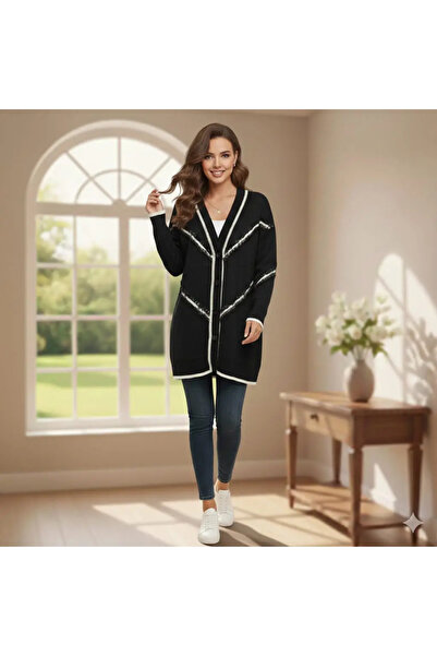 Kinzi Γυναικεία πλεκτή ζακέτα σε μαύρο χρώμα, one size. Έχει κανονική, άνετη ...