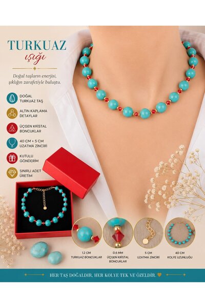 Sinem Şanlı Atelier Turquoise Light Natural Turquoise Stone and Red Crystal B...