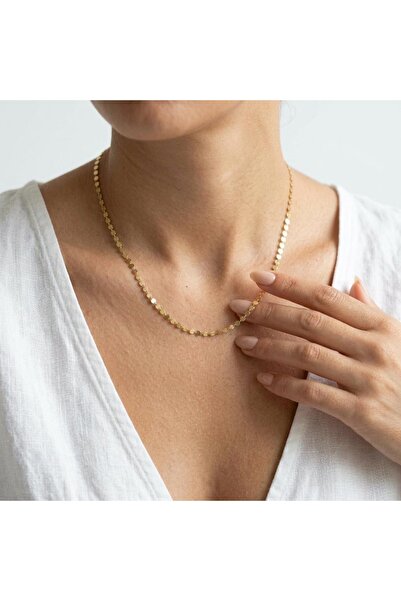 ILSA Düz Disk Pul Zincir Uzun Altın Kolye Minimalist Layering Kolye
