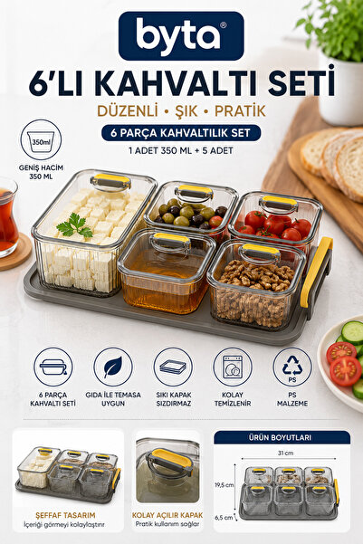 BYTA 6-Piece Breakfast Storage Container Set with Lids - Transparent Food Sto...