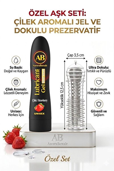 AuroraBoreale Büyük Boy Çilekli Kayganlaştırıcı Jel Şeffaf Tırtıklı Prezervat...