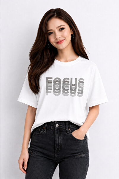 VODEXA Μπλουζάκι Unisex Oversize με στάμπα Focuss, 100% βαμβακερό, άνετη εφαρ...