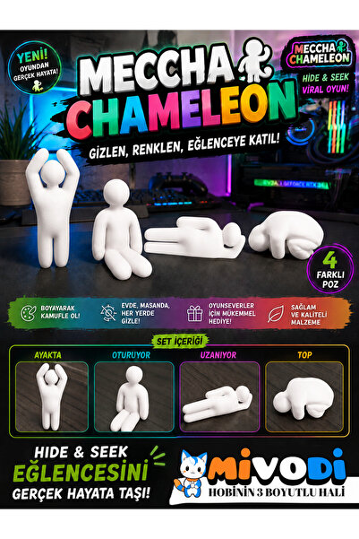 Mivodi Hobinin 3 Boyutlu Hali Meccha Chameleon Beyaz Mini Figür Seti (4 Figür)