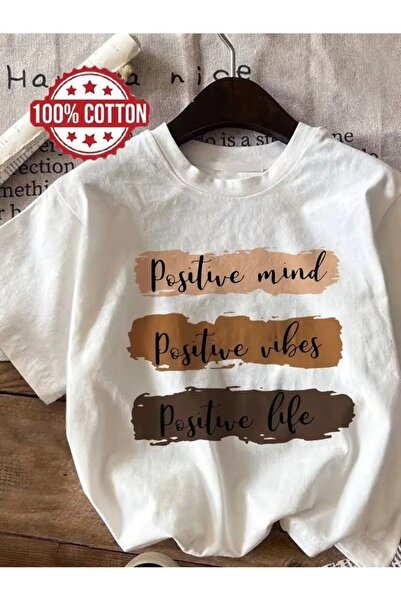 AEMİ Unisex Positive Mind Printed Oversize Crew Neck T-Shirt