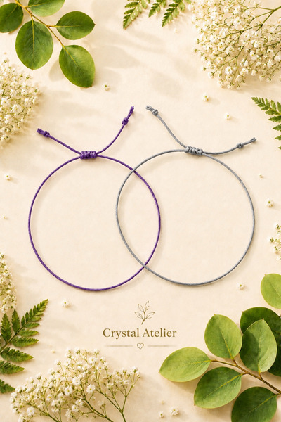 Crystal Atelier Mor Gri 2’li İp Bileklik Ayarlanabilir Unisex Makrome Set
